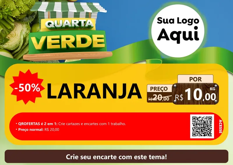 Modelo de Cartaz para Cartaz A4 Horizontal com o tema Quarta Verde para Hortifrúti