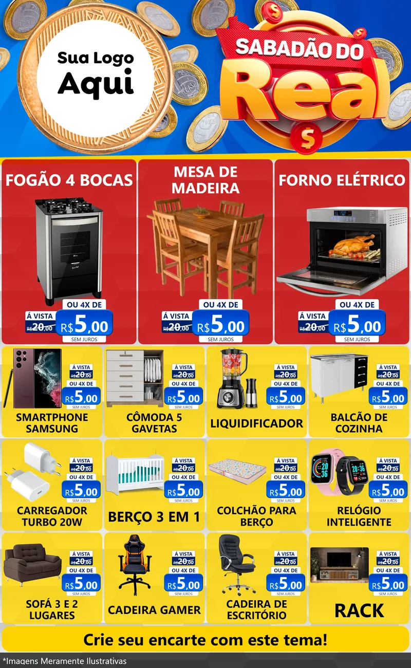 Modelo de Encarte para Encarte Grande com o tema Sabadão do Real para Móveis e Eletro