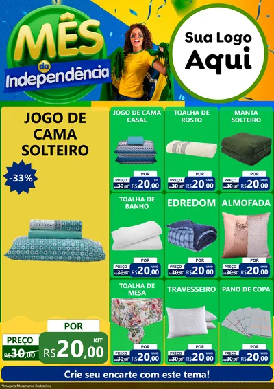 Modelo de Encarte para Encarte A4 Vertical com o tema Mês da Independência para Cama, Mesa e Banho