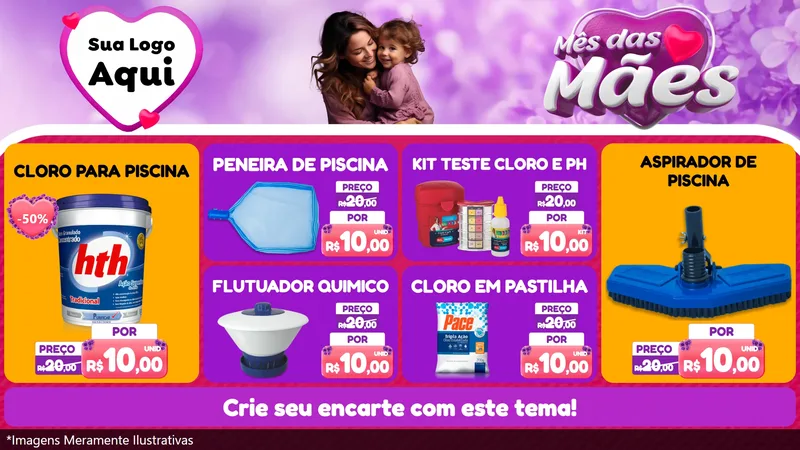 Modelo de TV para TV Horizontal com o tema Mês das Mães para Produtos para Piscina