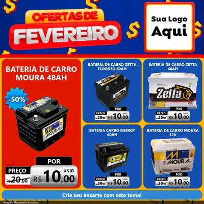 Modelo de Rede Social para Feed Facebook com o tema Ofertas de Fevereiro para Baterias Elétricas