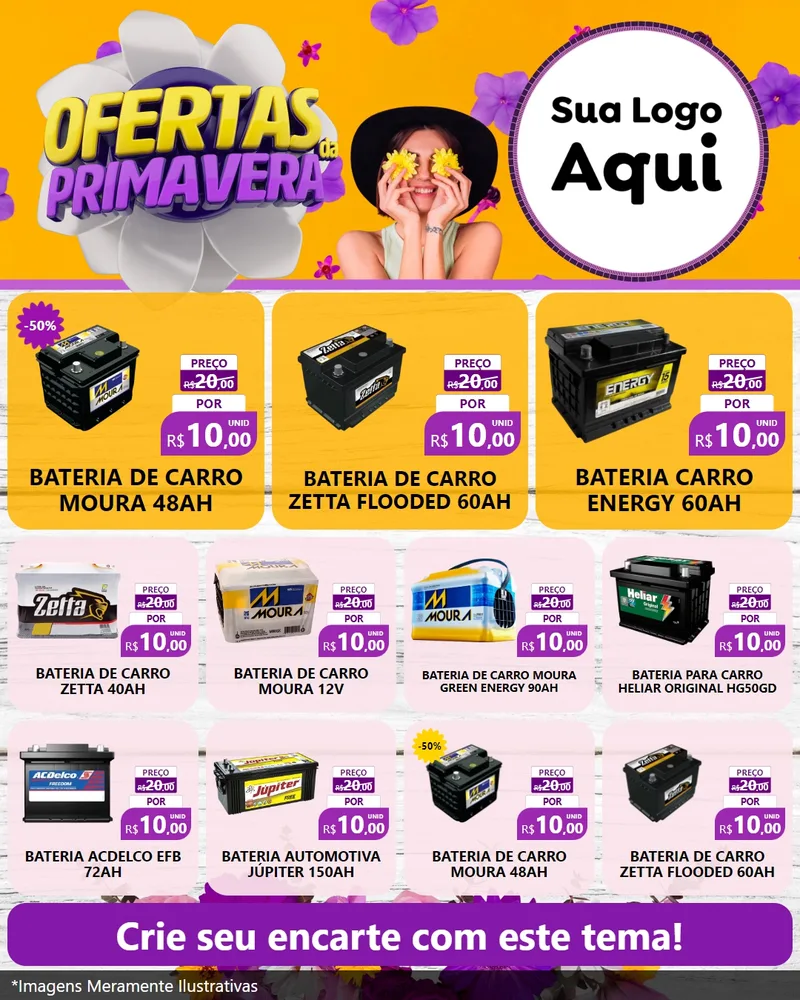 Modelo de Rede Social para Feed Instagram com o tema Ofertas Da Primavera para Baterias Elétricas