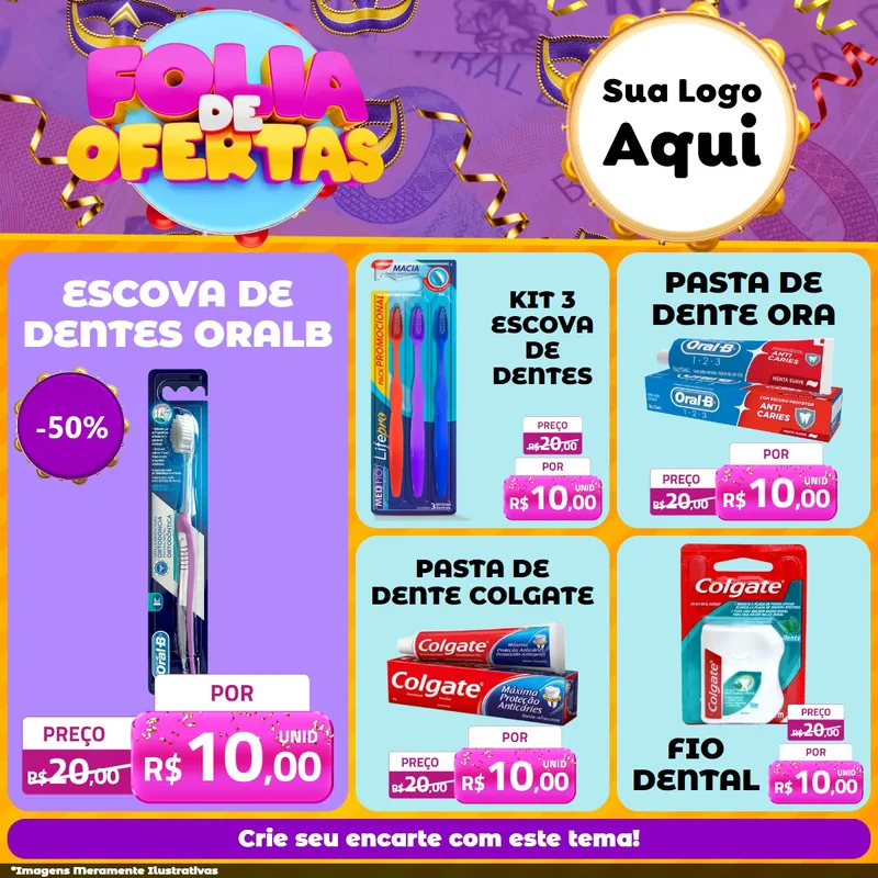 Modelo de Rede Social para Feed Facebook com o tema Folia de Ofertas para Higiene Pessoal