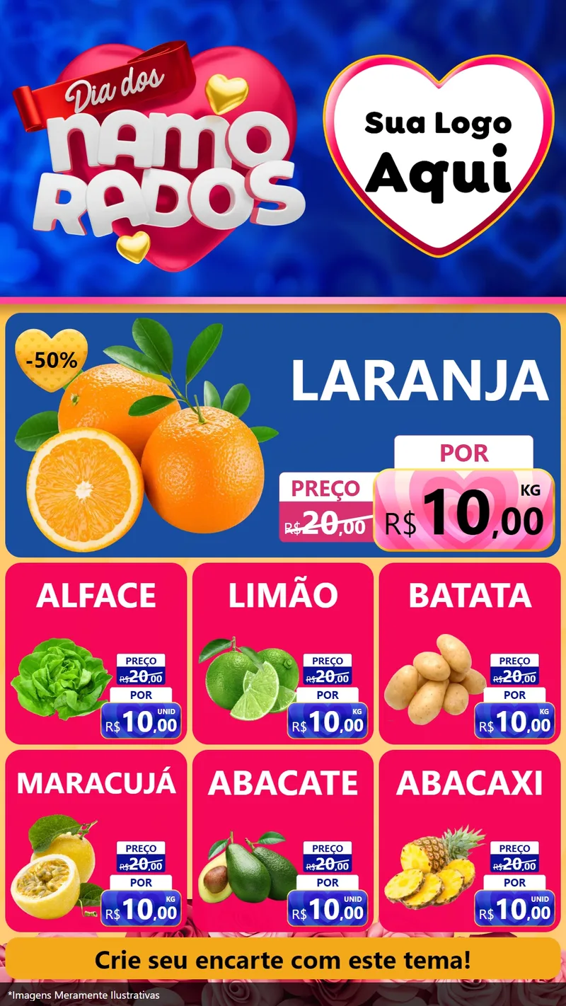 Modelo de Rede Social para Stories com o tema Dia dos namorados para Hortifrúti
