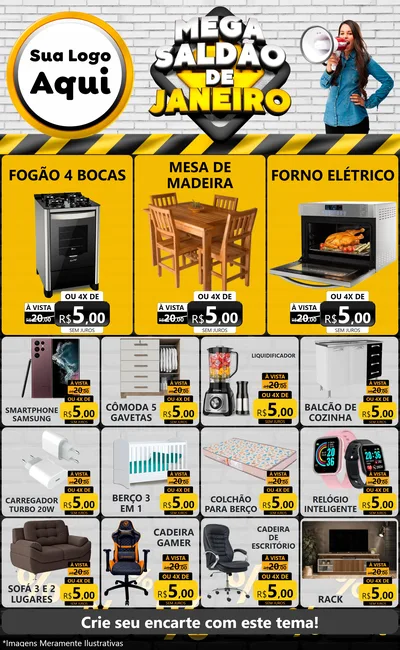 Modelo de Encarte para Encarte Grande com o tema Mega Saldão de Janeiro para Móveis e Eletro