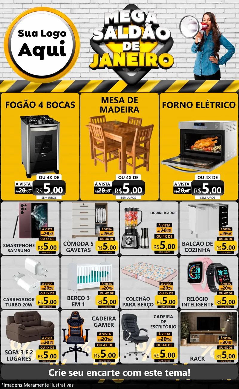 Modelo de Encarte para Encarte Grande com o tema Mega Saldão de Janeiro para Móveis e Eletro