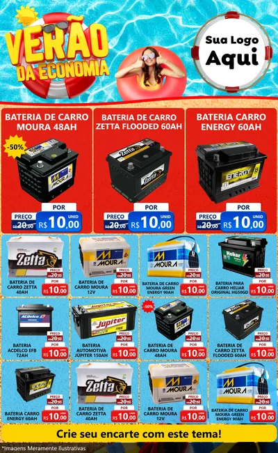 Modelo de Encarte para Encarte Grande com o tema Verão da Economia para Baterias Elétricas