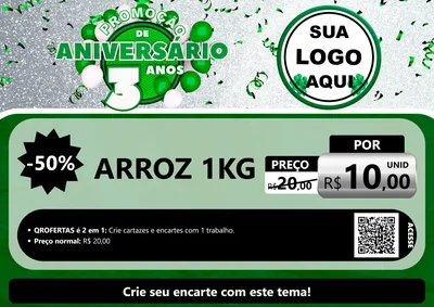 Modelo de Cartaz para Cartaz A4 Horizontal com o tema Promoção de Aniversário - 3 Anos para Supermercado