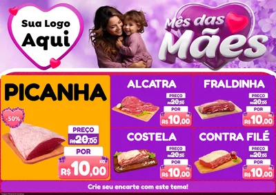 Modelo de Encarte para Encarte A4 Horizontal com o tema Mês das Mães para Açougue