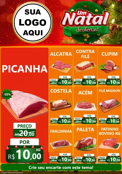 Modelo de Encarte para Encarte A4 Vertical com o tema Um Natal de Ofertas para Açougue