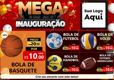 Modelo de Encarte para Encarte A4 Horizontal com o tema Mega Inauguração para Artigos Esportivos