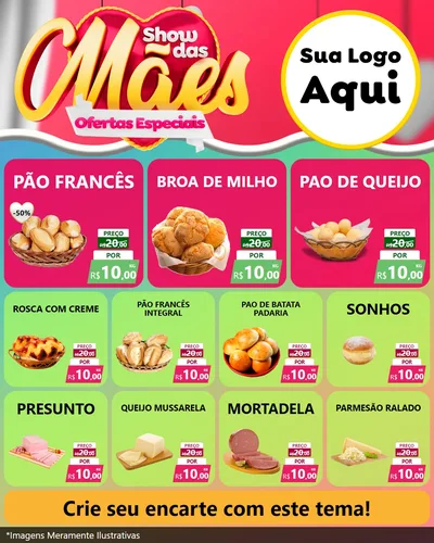 Modelo de Rede Social para Feed Instagram com o tema Show das Mães - Ofertas Especiais para Padaria