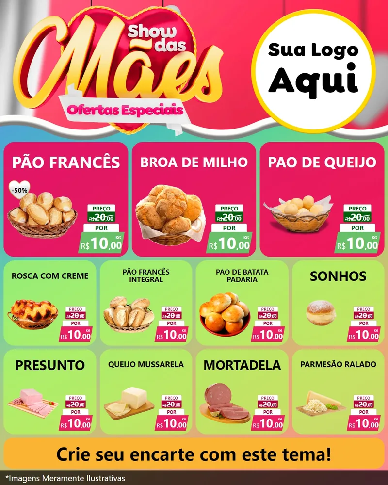 Modelo de Rede Social para Feed Instagram com o tema Show das Mães - Ofertas Especiais para Padaria