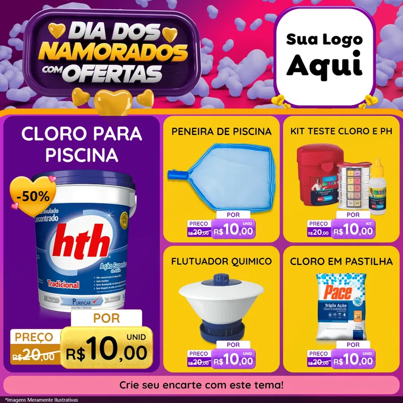 Modelo de Rede Social para Feed Facebook com o tema Dia Dos Namorados Com Ofertas para Produtos para Piscina