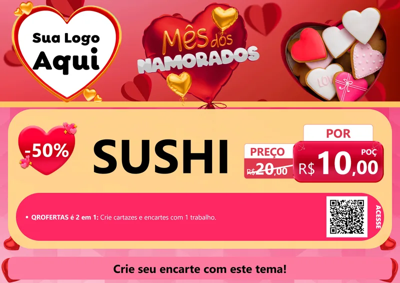 Modelo de Cartaz para Cartaz A4 Horizontal com o tema Mês dos Namorados para Comida japonesa