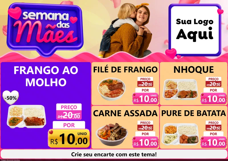 Modelo de Encarte para Encarte A4 Horizontal com o tema Semana das Mães para Restaurante