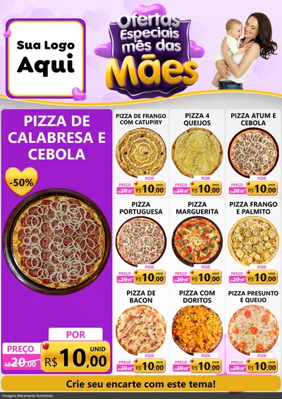 Modelo de Encarte para Encarte A4 Vertical com o tema Ofertas Especiais - Mês das Mães para Pizzaria