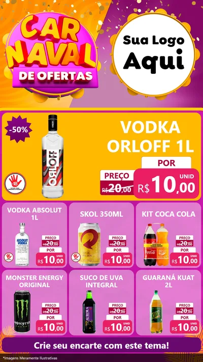 Modelo de Rede Social para Stories com o tema Carnaval de Ofertas para Distribuidora de bebidas