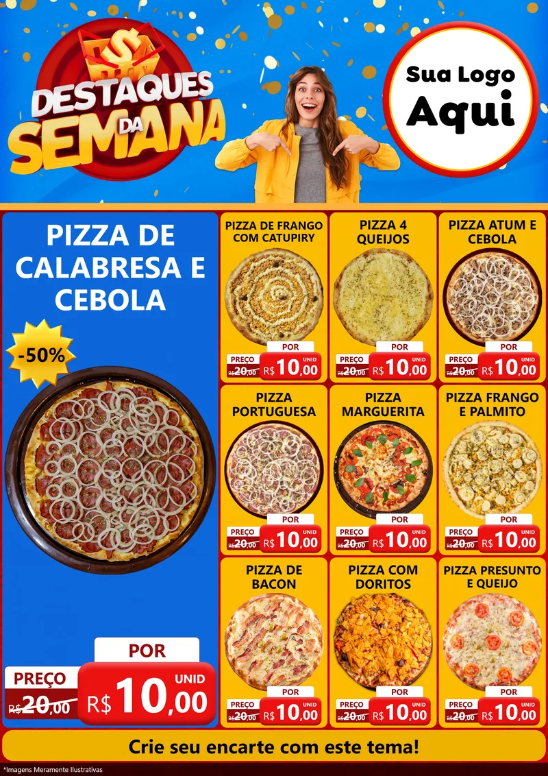 Modelo de Encarte para Encarte A4 Vertical com o tema Destaques da Semana para Pizzaria