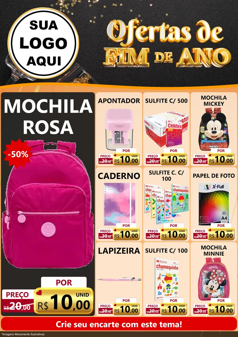 Modelo de Encarte para Encarte A4 Vertical com o tema Ofertas de Fim de Ano para Papelaria