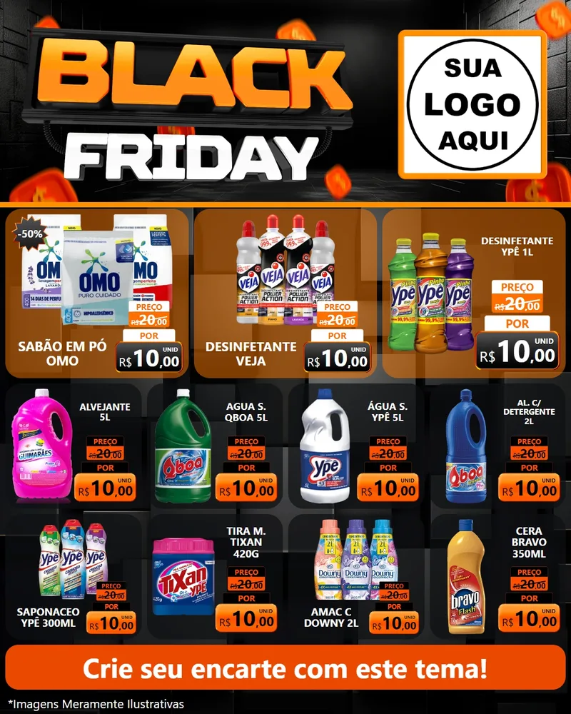 Modelo de Rede Social para Feed Instagram com o tema Black Friday para Produtos de Limpeza