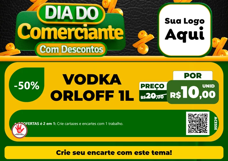 Modelo de Cartaz para Cartaz A4 Horizontal com o tema Dia do Comerciante com Descontos para Distribuidora de bebidas