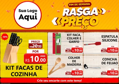 Modelo de Encarte para Encarte A4 Horizontal com o tema Fim de Semana Rasga Preços para Utilidades Domésticas