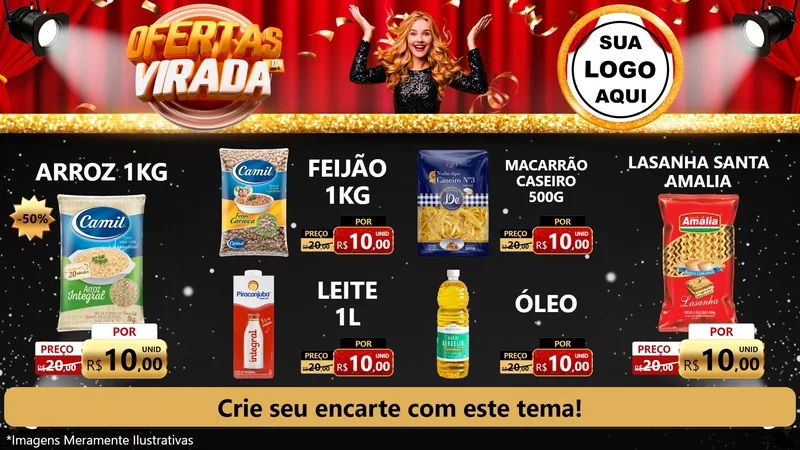 Modelo de TV para TV Horizontal com o tema Ofertas da Virada para Supermercado