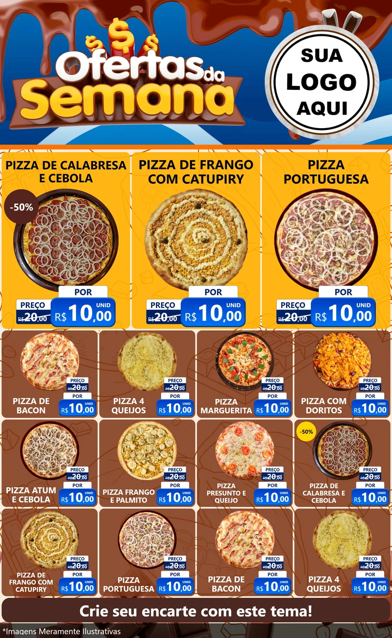 Modelo de Encarte para Encarte Grande com o tema Ofertas da Semana - Páscoa para Pizzaria