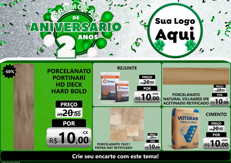 Modelo de Encarte para Encarte A4 Horizontal com o tema Promoção de Aniversário - 2 Anos para Pisos e revestimentos