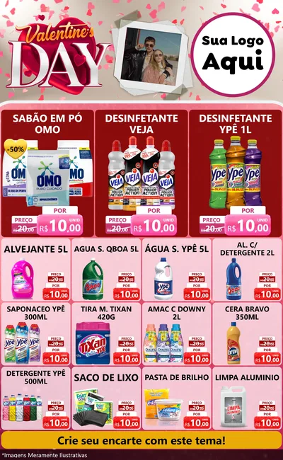 Modelo de Encarte para Encarte Grande com o tema Valentine's Day para Produtos de Limpeza