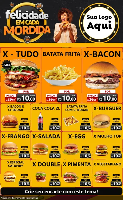 Modelo de Encarte para Encarte Grande com o tema Felicidade Em Cada Mordida para Hamburgueria