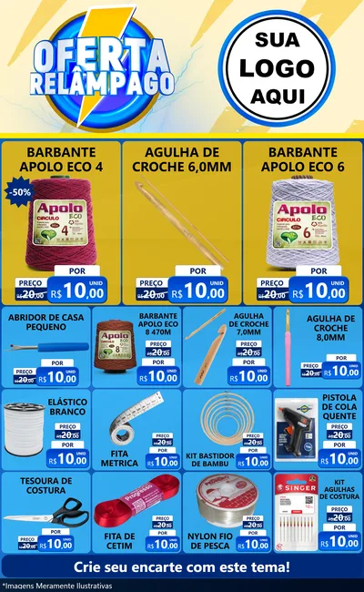 Modelo de Encarte para Encarte Grande com o tema Oferta Relâmpago para Armarinho e Aviamentos