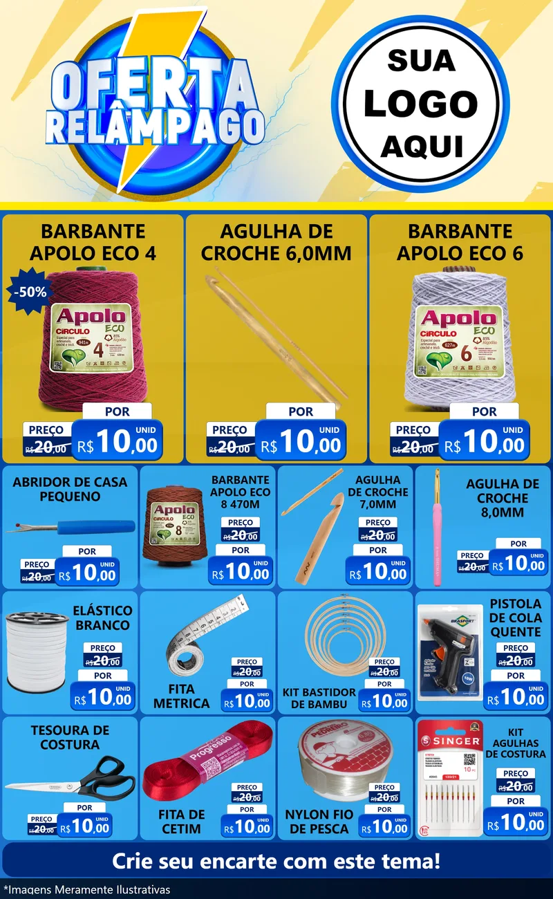 Modelo de Encarte para Encarte Grande com o tema Oferta Relâmpago para Armarinho e Aviamentos