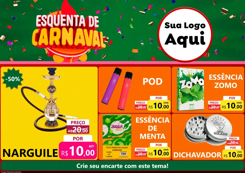 Modelo de Encarte para Encarte A4 Horizontal com o tema Esquenta de Carnaval para Tabacaria