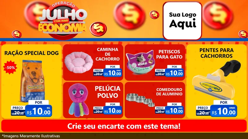 Modelo de TV para TV Horizontal com o tema Operação Julho Com Mais Economia para Pet Shop