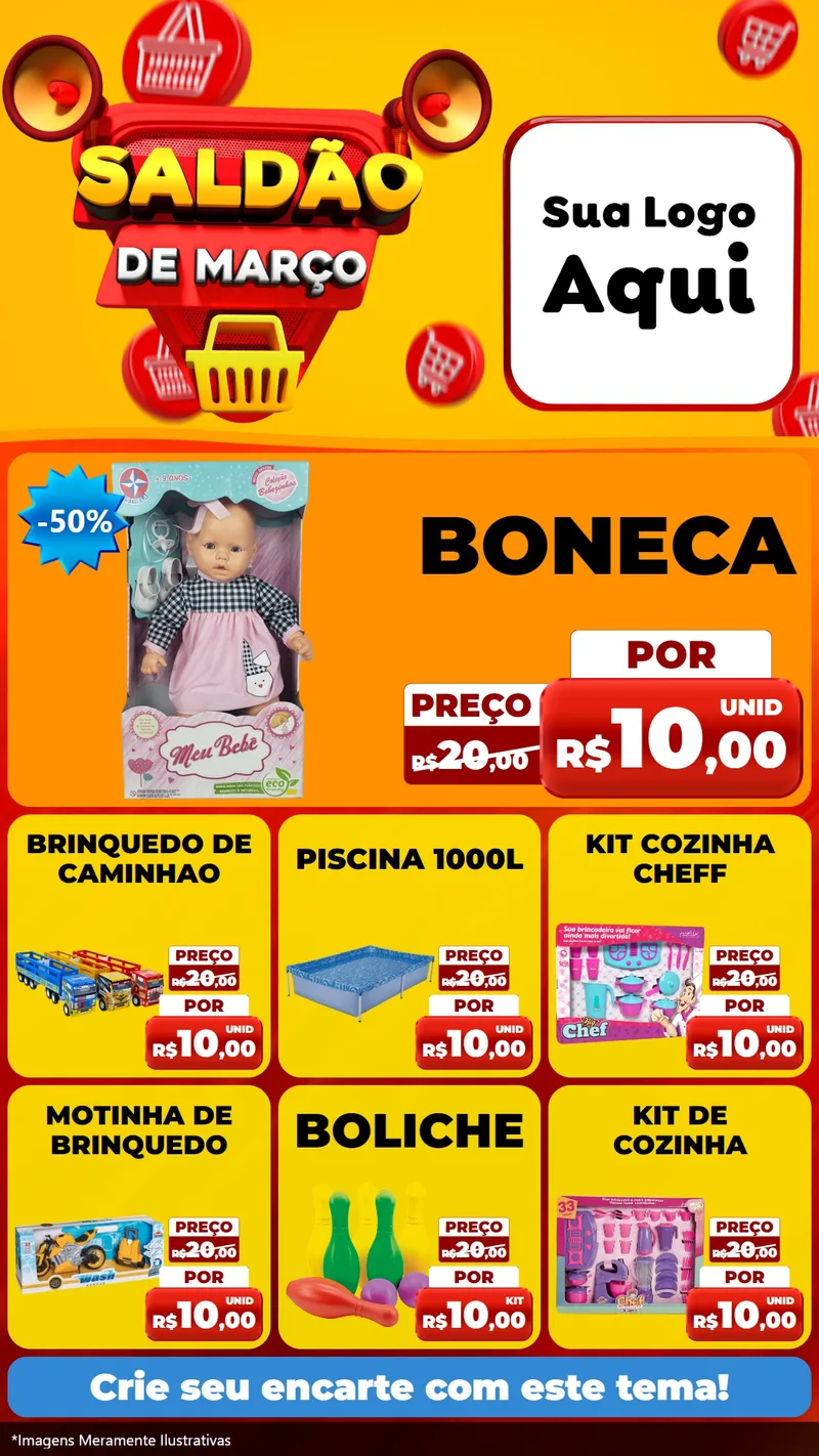 Modelo de Rede Social para Stories com o tema Saldão de Março para Brinquedos
