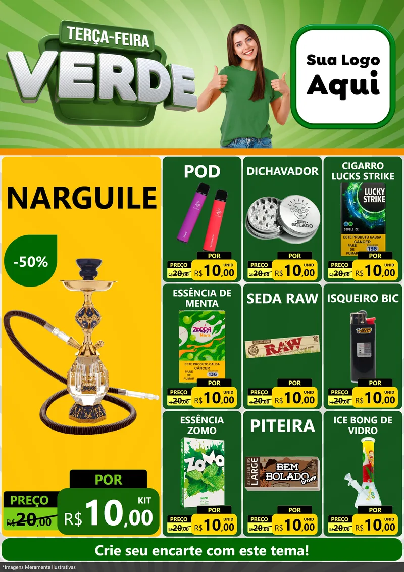 Modelo de Encarte para Encarte A4 Vertical com o tema Terça - Feira Verde para Tabacaria