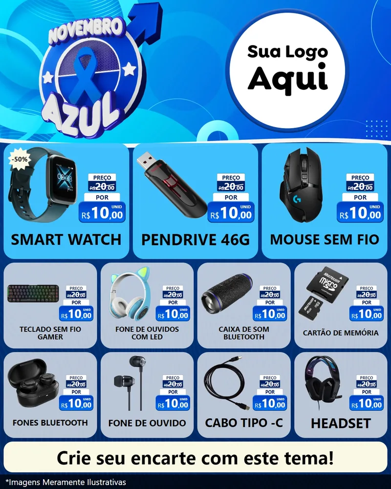 Modelo de Rede Social para Feed Instagram com o tema Novembro Azul para Informática