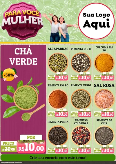 Modelo de Encarte para Encarte A4 Vertical com o tema Para Você Mulher para Produtos Naturais
