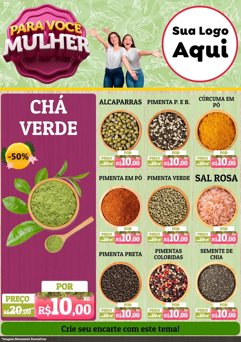 Modelo de Encarte para Encarte A4 Vertical com o tema Para Você Mulher para Produtos Naturais