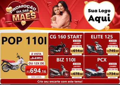 Modelo de Encarte para Encarte A4 Horizontal com o tema Promoção Dia das Mães para Concessionaria de Motos