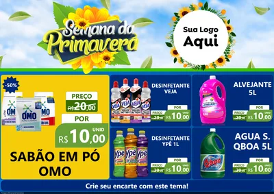 Modelo de Encarte para Encarte A4 Horizontal com o tema Semana da Primavera para Produtos de Limpeza