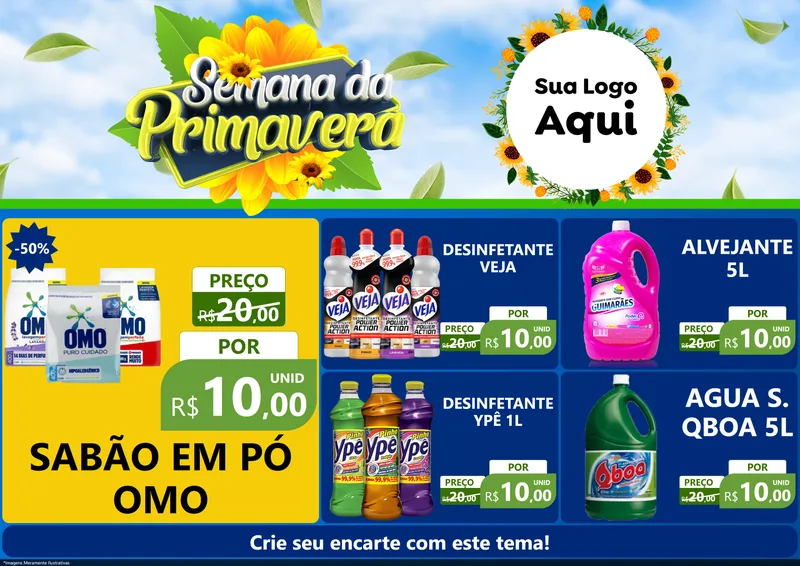 Modelo de Encarte para Encarte A4 Horizontal com o tema Semana da Primavera para Produtos de Limpeza