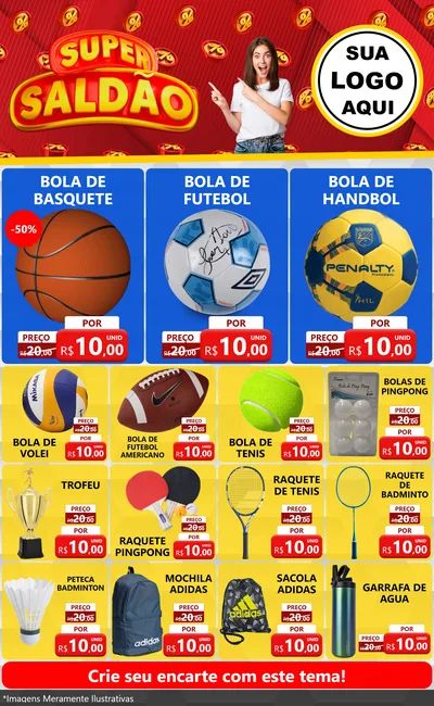 Modelo de Encarte para Encarte Grande com o tema Super Saldão para Artigos Esportivos
