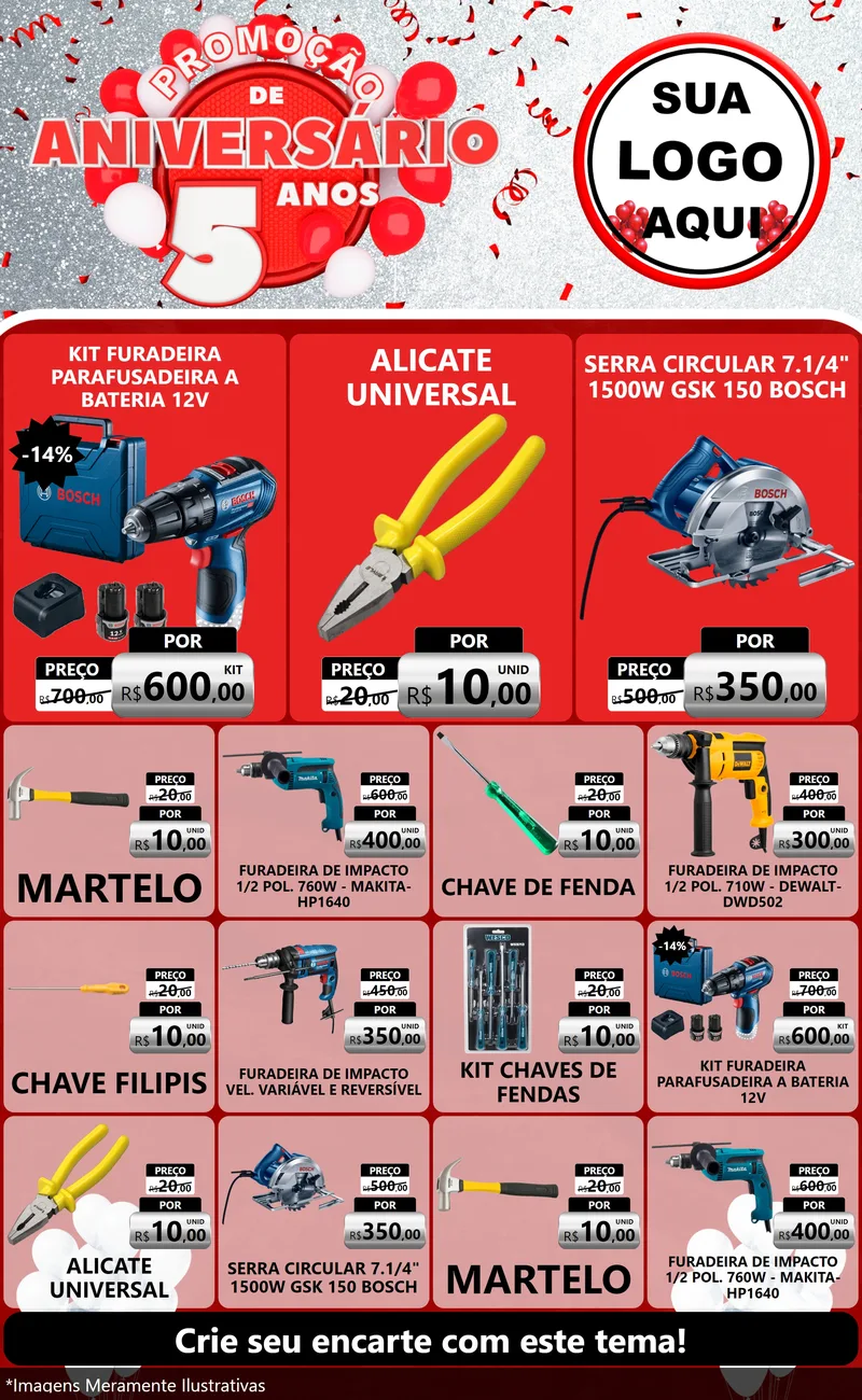 Modelo de Encarte para Encarte Grande com o tema Promoção de Aniversário - 5 Anos para Maquinas e Ferramentas