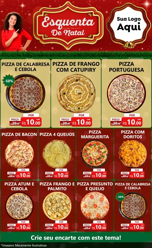 Modelo de Encarte para Encarte Grande com o tema Esquenta de Natal para Pizzaria