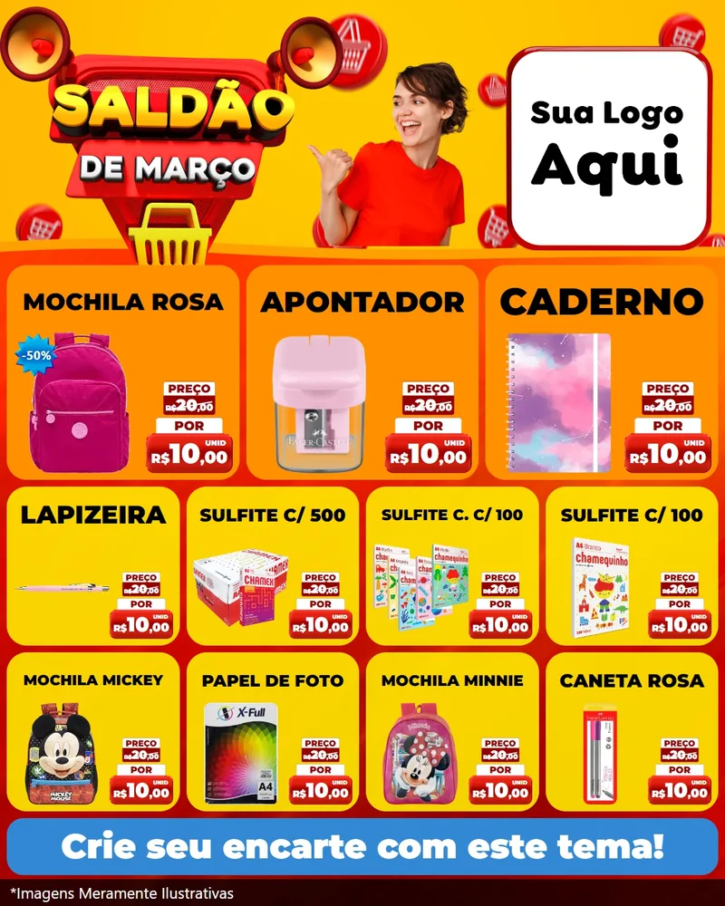 Modelo de Rede Social para Feed Instagram com o tema Saldão de Março para Papelaria