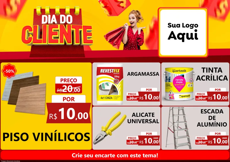 Modelo de Encarte para Encarte A4 Horizontal com o tema Dia do Cliente para Material para Construção