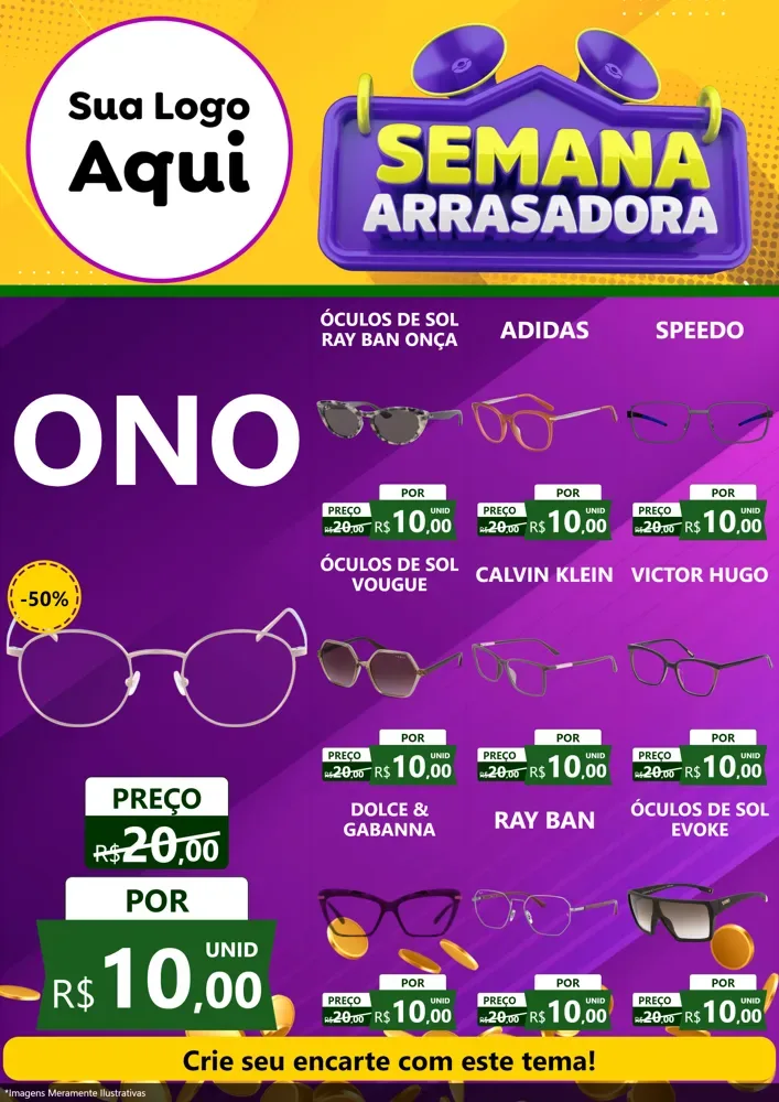 Modelo de Encarte para Encarte A4 Vertical com o tema Semana Arrasadora para Óticas